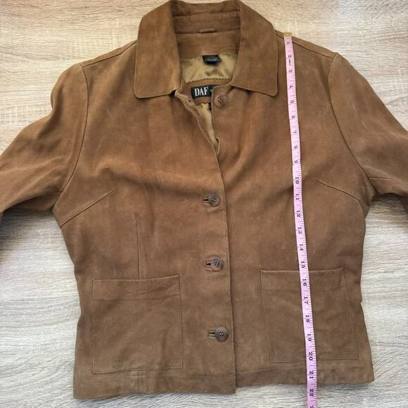 Vintage 90s Suede Leather Jacket Brown DAF David Fahner Medium - Picture 10 of 10